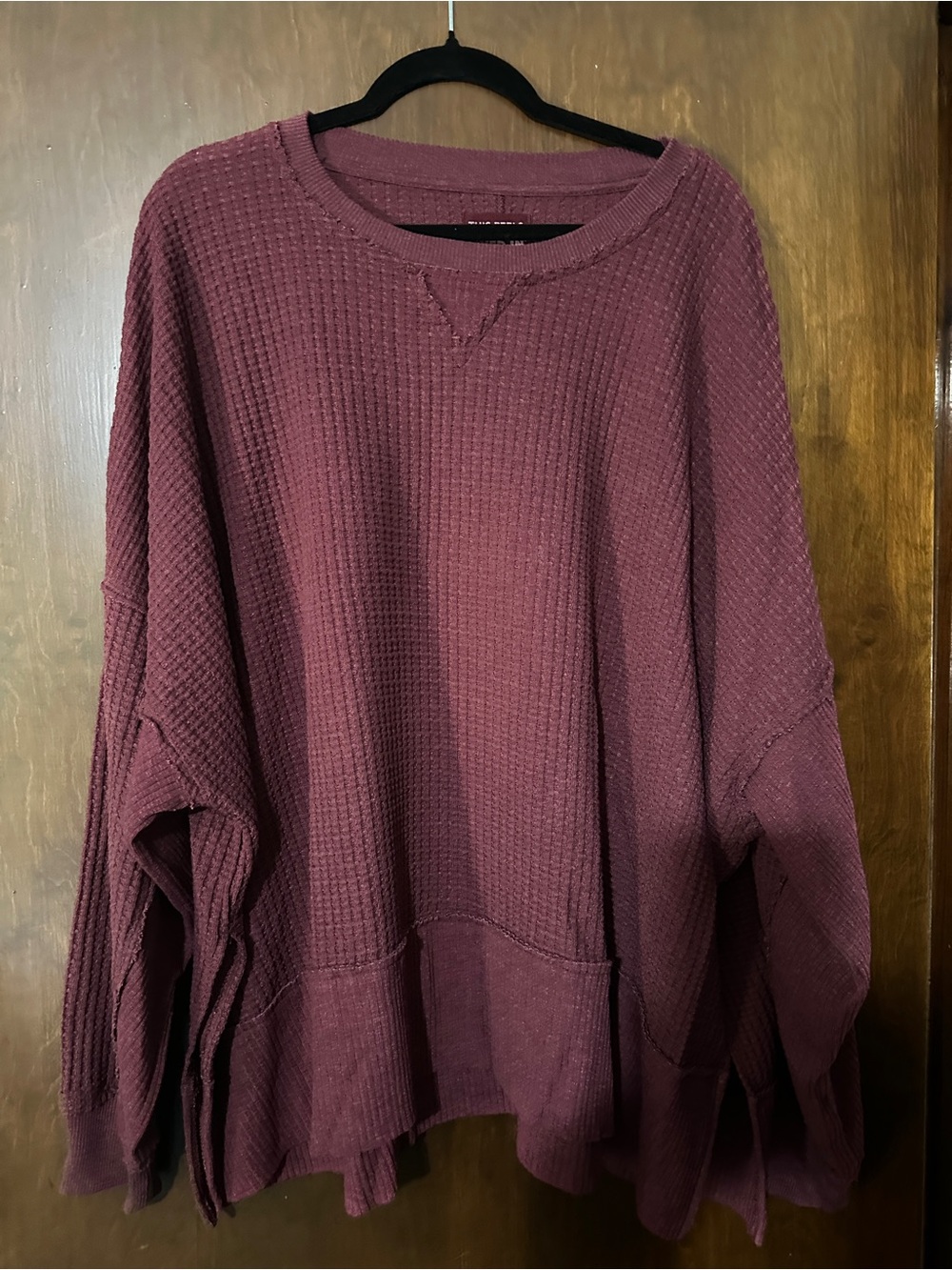 American Eagle Outfitters Waffle-Knit Pullover Sweater - Burgundy